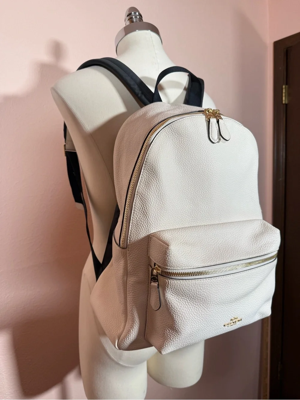Coach White pebbled Leather Gold Hardware Full size Back Pack NWOT
